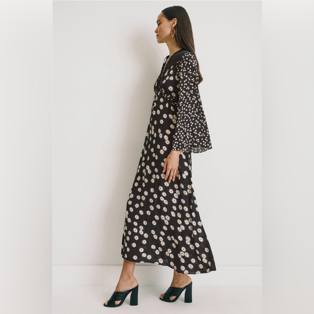 Black Floral Maxi Dress with Bell Sleeves